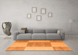 Machine Washable Checkered Orange Modern Area Rugs in a Living Room, wshabs5547org-1