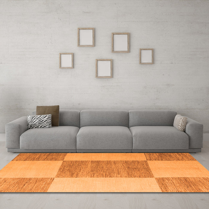 Machine Washable Checkered Orange Modern Area Rugs in a Living Room, wshabs5547org-1