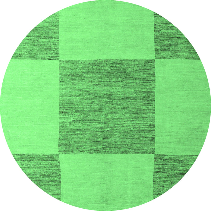 Round Machine Washable Checkered Emerald Green Modern Area Rugs, wshabs5547emgrn
