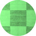 Round Machine Washable Checkered Emerald Green Modern Area Rugs, wshabs5547emgrn