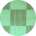 Round Machine Washable Checkered Turquoise Modern Area Rugs, wshabs5547turq