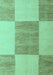 Machine Washable Checkered Turquoise Modern Area Rugs, wshabs5547turq