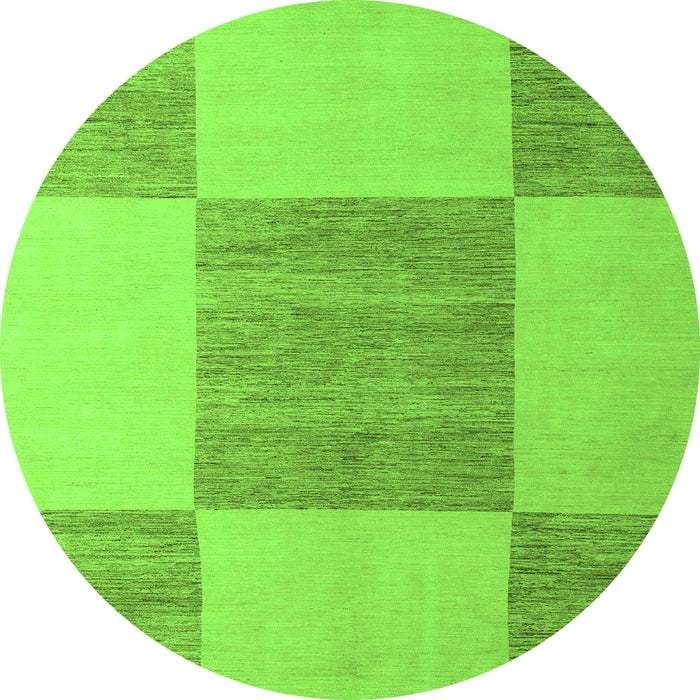 Round Machine Washable Checkered Green Modern Area Rugs, wshabs5547grn
