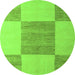 Round Machine Washable Checkered Green Modern Area Rugs, wshabs5547grn