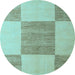 Round Checkered Light Blue Modern Rug, abs5547lblu