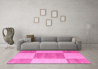 Machine Washable Checkered Pink Modern Rug, wshabs5547pnk