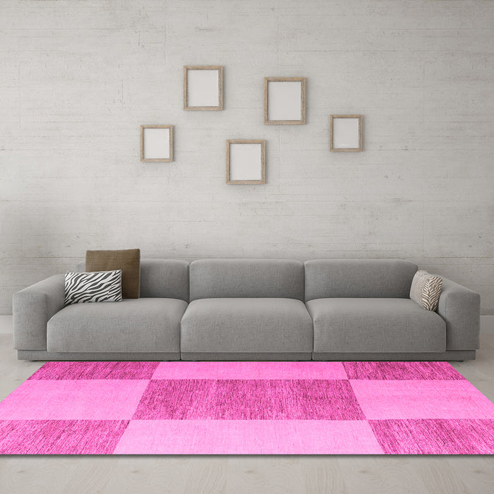 Machine Washable Checkered Pink Modern Rug in a Living Room, wshabs5547pnk
