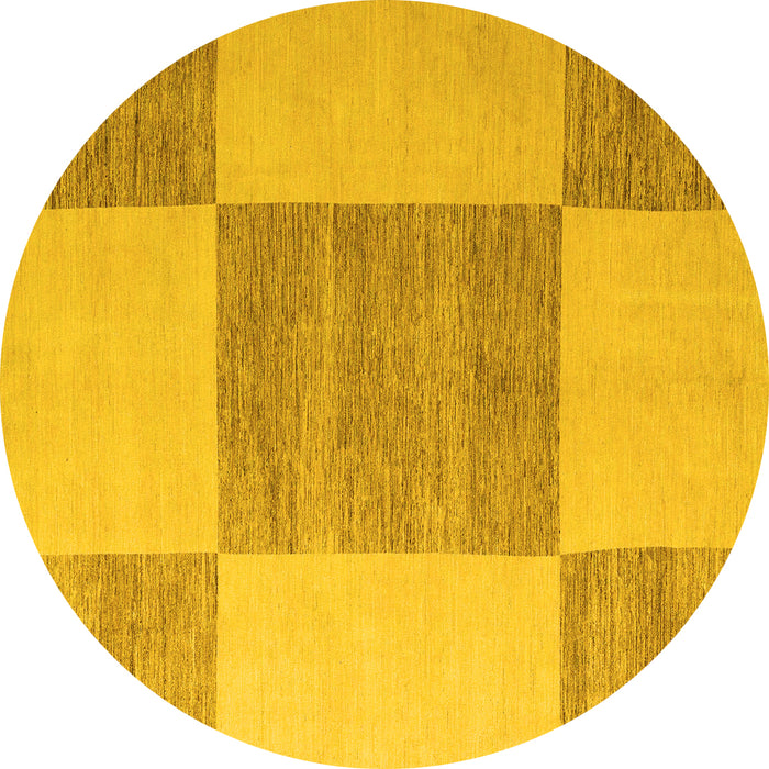 Round Machine Washable Checkered Yellow Modern Rug, wshabs5547yw