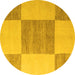 Round Machine Washable Checkered Yellow Modern Rug, wshabs5547yw