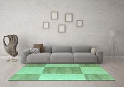 Machine Washable Checkered Turquoise Modern Area Rugs in a Living Room,, wshabs5547turq