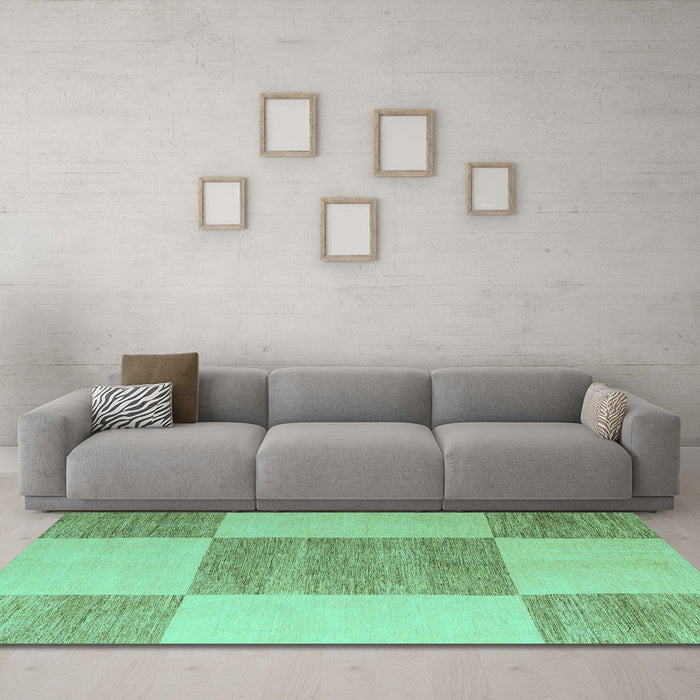Machine Washable Checkered Turquoise Modern Area Rugs in a Living Room,, wshabs5547turq