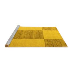 Sideview of Machine Washable Checkered Yellow Modern Rug, wshabs5547yw