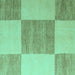 Square Machine Washable Checkered Turquoise Modern Area Rugs, wshabs5547turq