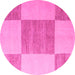 Round Machine Washable Checkered Pink Modern Rug, wshabs5547pnk
