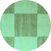 Round Checkered Turquoise Modern Rug, abs5547turq