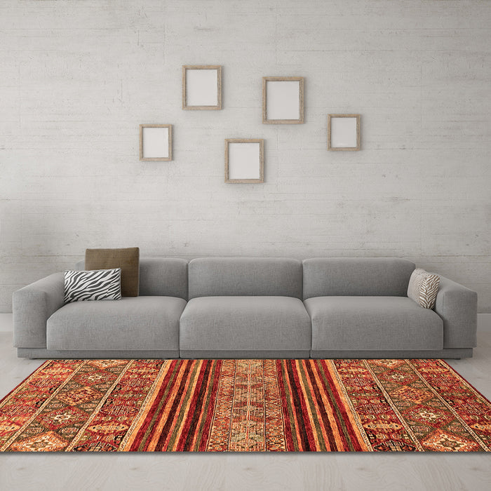 Machine Washable Abstract Orange Modern Area Rugs in a Living Room, wshabs554org