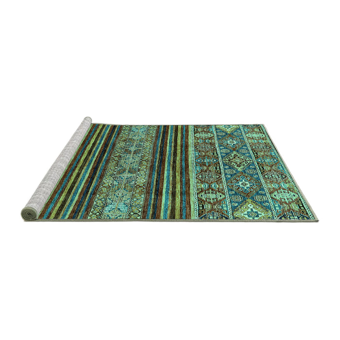 Sideview of Machine Washable Abstract Turquoise Modern Area Rugs, wshabs554turq