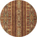 Round Machine Washable Abstract Brown Modern Rug, wshabs554brn