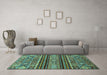 Machine Washable Abstract Turquoise Modern Area Rugs in a Living Room,, wshabs554turq