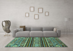 Machine Washable Abstract Turquoise Modern Area Rugs in a Living Room,, wshabs554turq