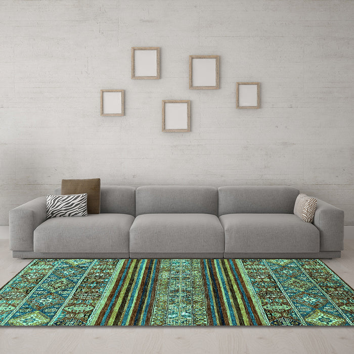 Machine Washable Abstract Turquoise Modern Area Rugs in a Living Room,, wshabs554turq