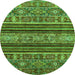 Round Machine Washable Abstract Green Modern Area Rugs, wshabs554grn