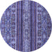 Round Machine Washable Abstract Blue Modern Rug, wshabs554blu