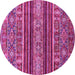 Round Machine Washable Abstract Pink Modern Rug, wshabs554pnk