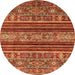 Round Machine Washable Abstract Orange Modern Area Rugs, wshabs554org