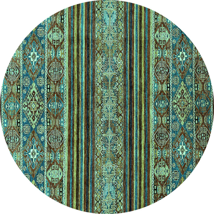 Round Machine Washable Abstract Turquoise Modern Area Rugs, wshabs554turq