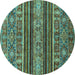 Round Abstract Turquoise Modern Rug, abs554turq