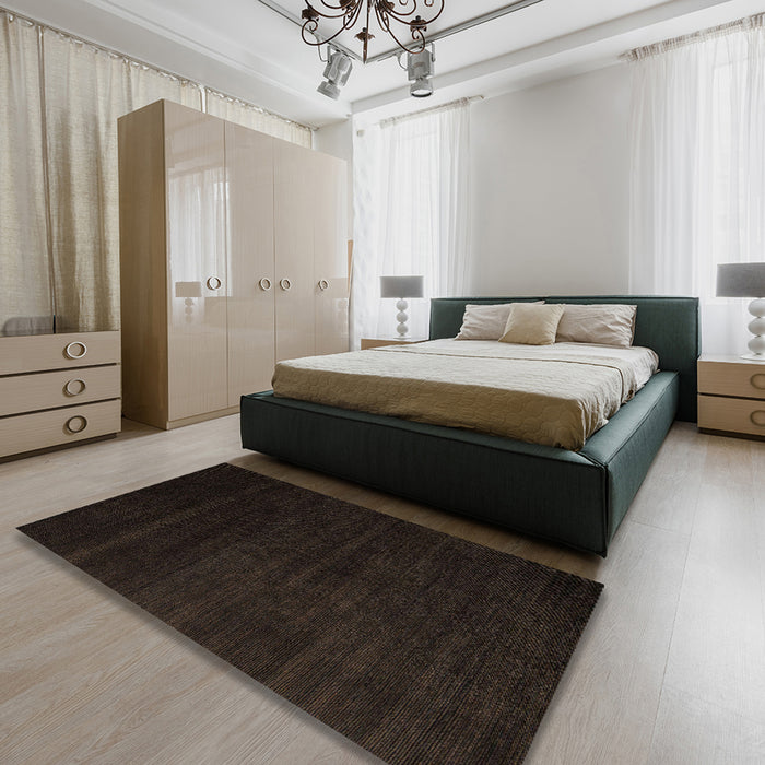 Abstract Chocolate Brown Modern Rug in a Bedroom, abs5550