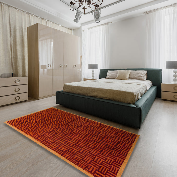 Abstract Cranberry Red Modern Rug in a Bedroom, abs5551