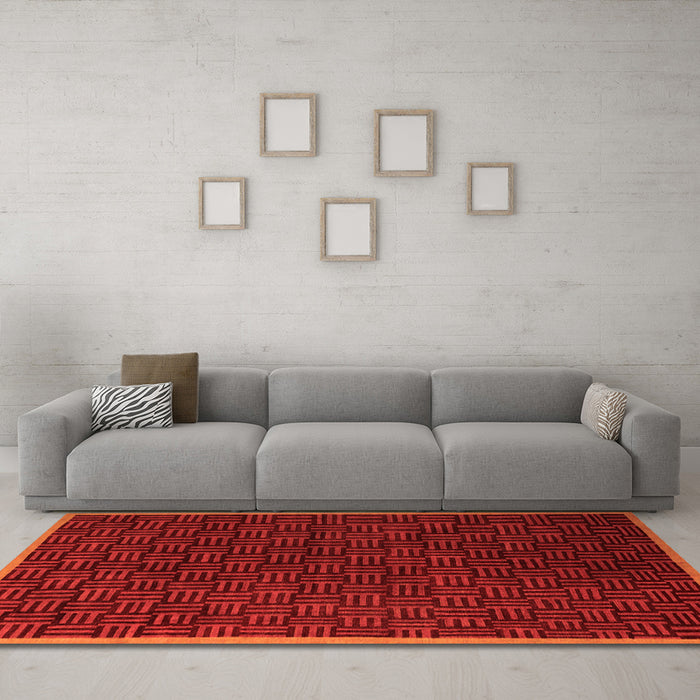 Machine Washable Abstract Orange Modern Area Rugs in a Living Room, wshabs5551org