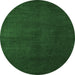 Round Machine Washable Abstract Emerald Green Modern Area Rugs, wshabs5555emgrn