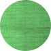 Round Machine Washable Abstract Emerald Green Modern Area Rugs, wshabs5557emgrn