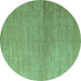 Round Abstract Turquoise Modern Rug, abs5557turq