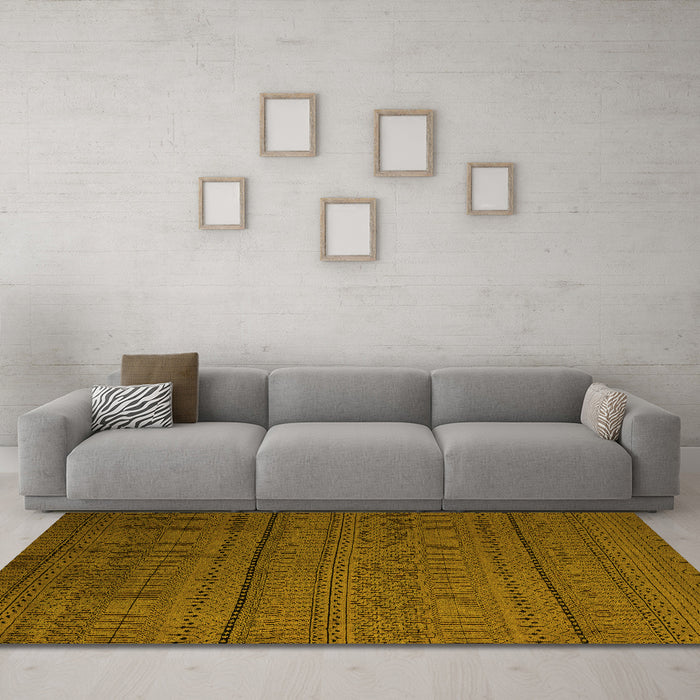 Machine Washable Abstract Yellow Modern Rug in a Living Room, wshabs5559yw