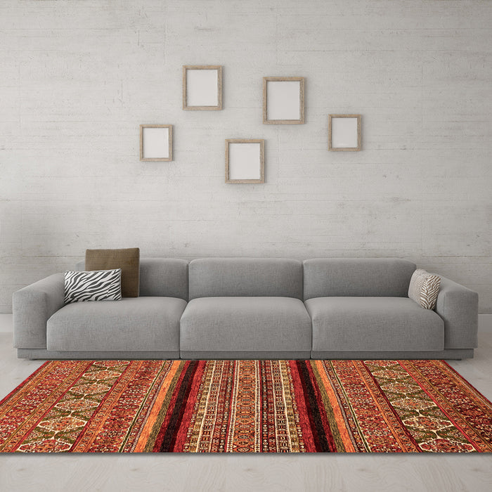 Machine Washable Abstract Orange Modern Area Rugs in a Living Room, wshabs555org