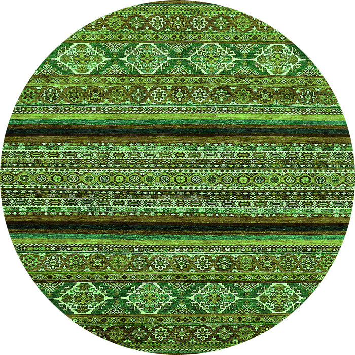 Round Machine Washable Abstract Green Modern Area Rugs, wshabs555grn