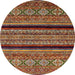 Round Machine Washable Abstract Saffron Red Rug, wshabs555