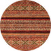 Round Machine Washable Abstract Orange Modern Area Rugs, wshabs555org