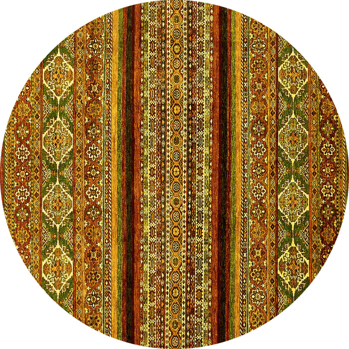 Round Machine Washable Abstract Yellow Modern Rug, wshabs555yw