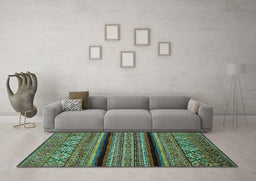 Machine Washable Abstract Turquoise Modern Area Rugs in a Living Room,, wshabs555turq