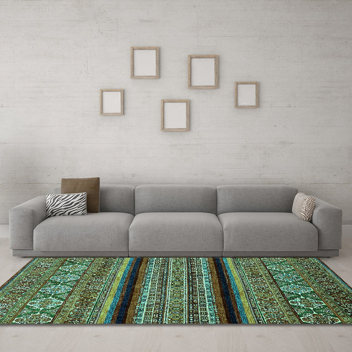 Machine Washable Abstract Turquoise Modern Area Rugs in a Living Room,, wshabs555turq