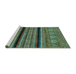 Sideview of Machine Washable Abstract Turquoise Modern Area Rugs, wshabs555turq