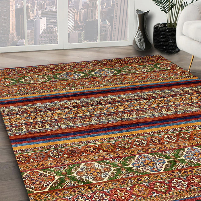 Abstract Saffron Red Modern Rug in Family Room, abs555