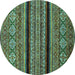 Round Machine Washable Abstract Turquoise Modern Area Rugs, wshabs555turq