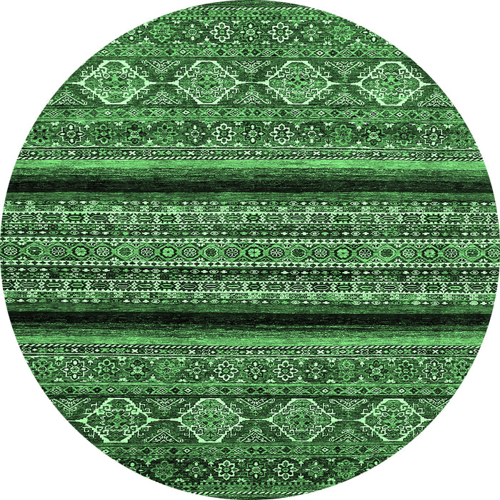 Round Machine Washable Abstract Emerald Green Modern Area Rugs, wshabs555emgrn