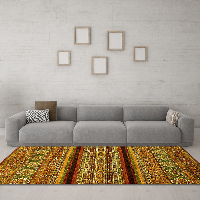 Machine Washable Abstract Yellow Modern Rug in a Living Room, wshabs555yw